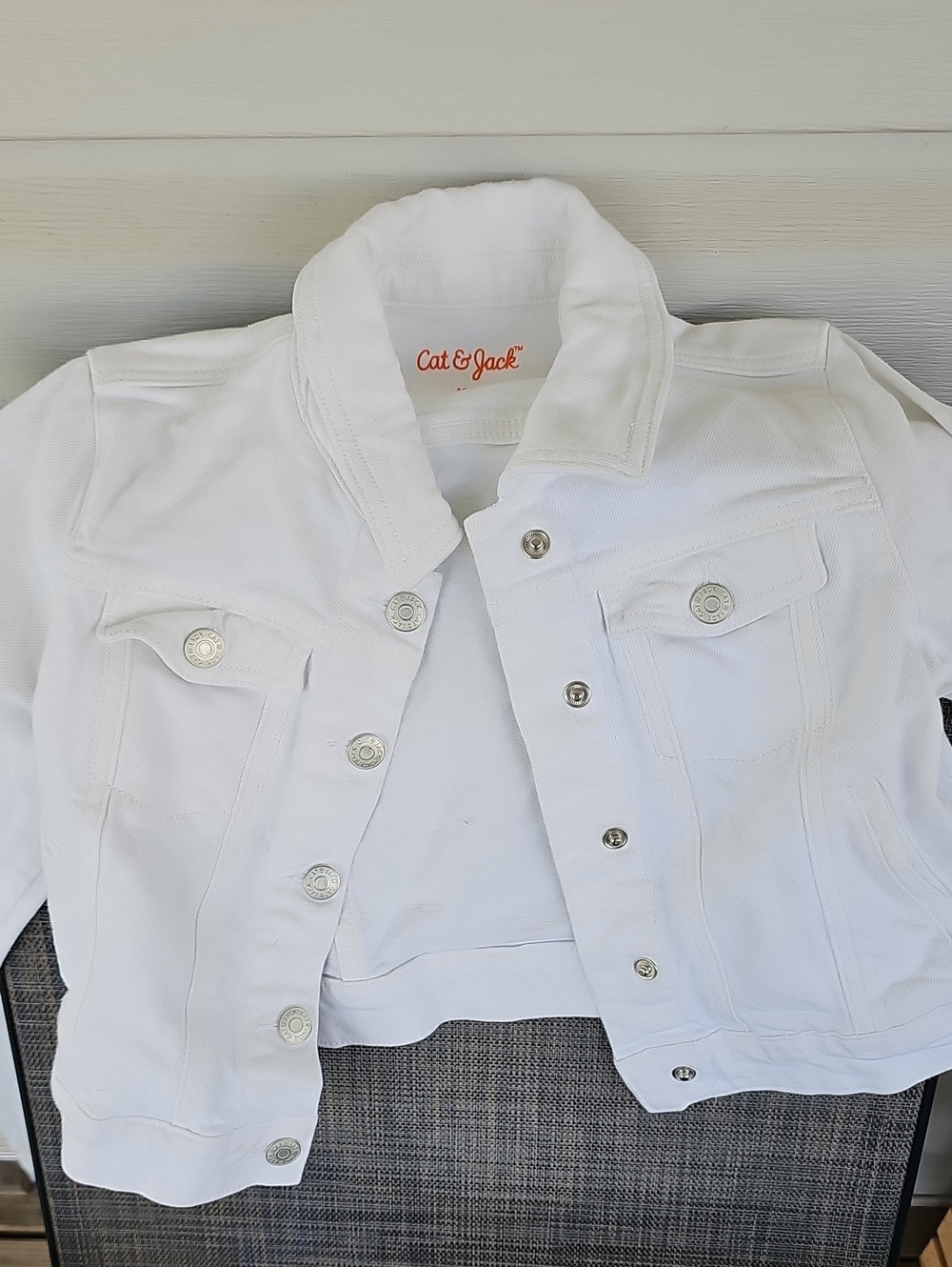 Cat & Jack White Denim Jacket with Silver Buttons